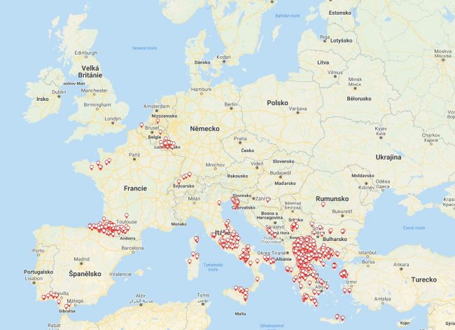 Mapa ohnisek katarální horečky ovcí