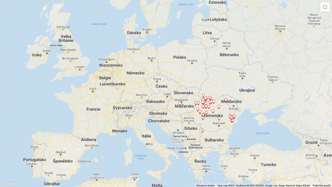 Mapa infekční anémie koní