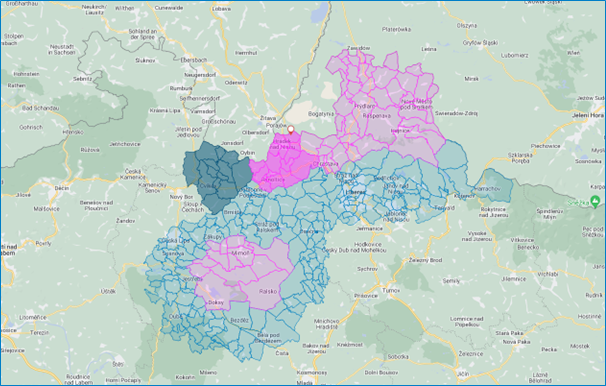 Mapa změn uzavřených pásem II a I